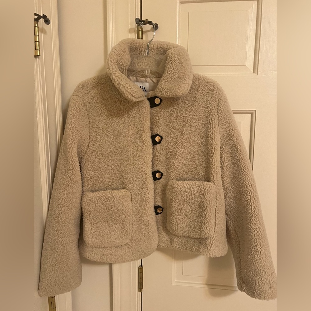 Zara Fleece Jacket S Ecru